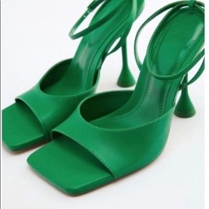 Zara Green Square Toe Heels